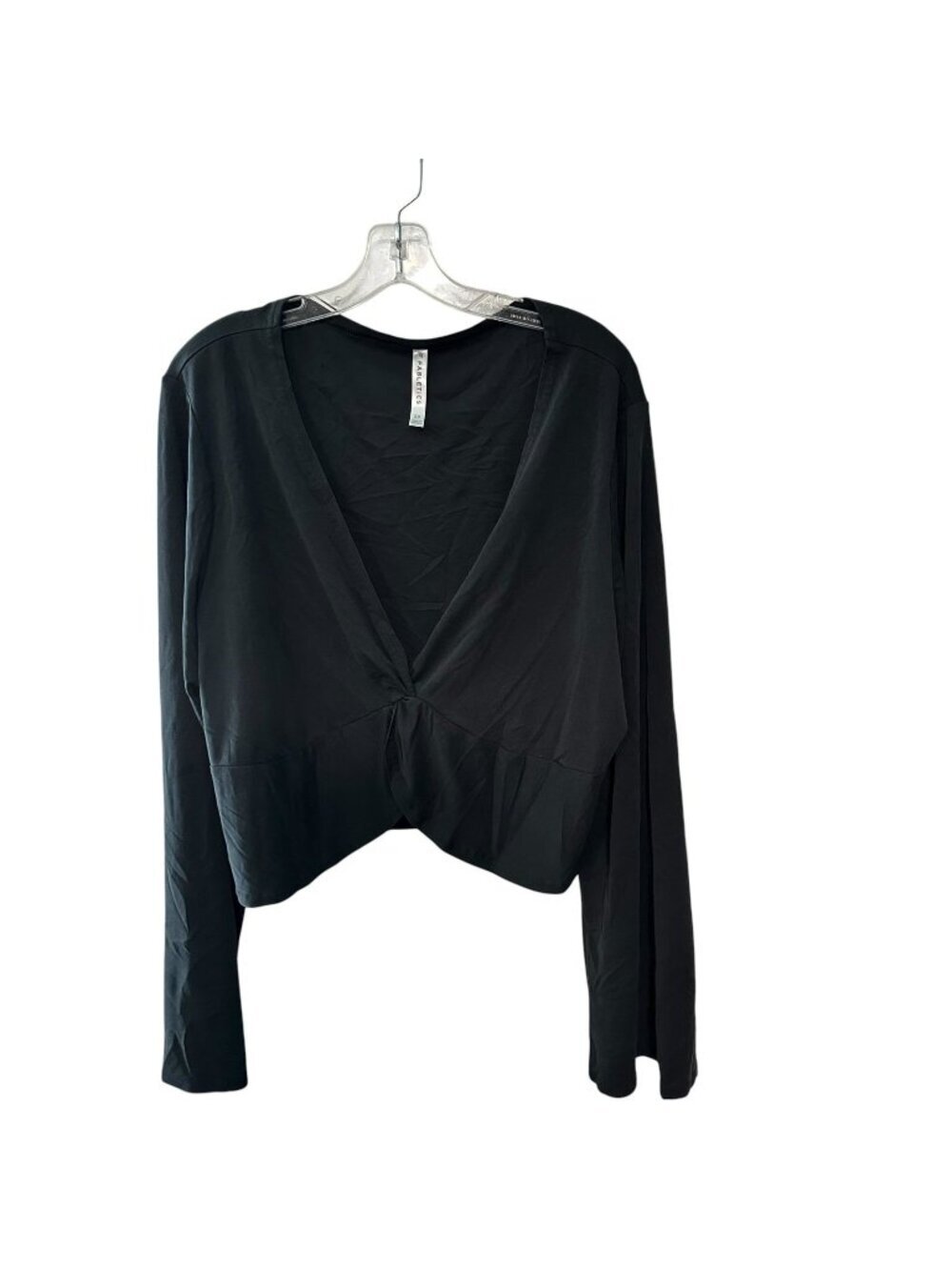 Fabletics Women Sleek Knit Twist Front Black Cropped Long Sleeve Top Size 2X